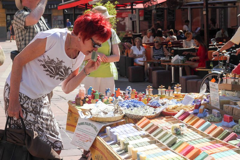 Cours Saleya - Smelling soap in market