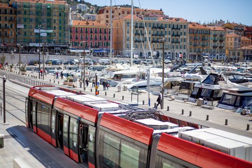 Tram arriving in the Port of Nice