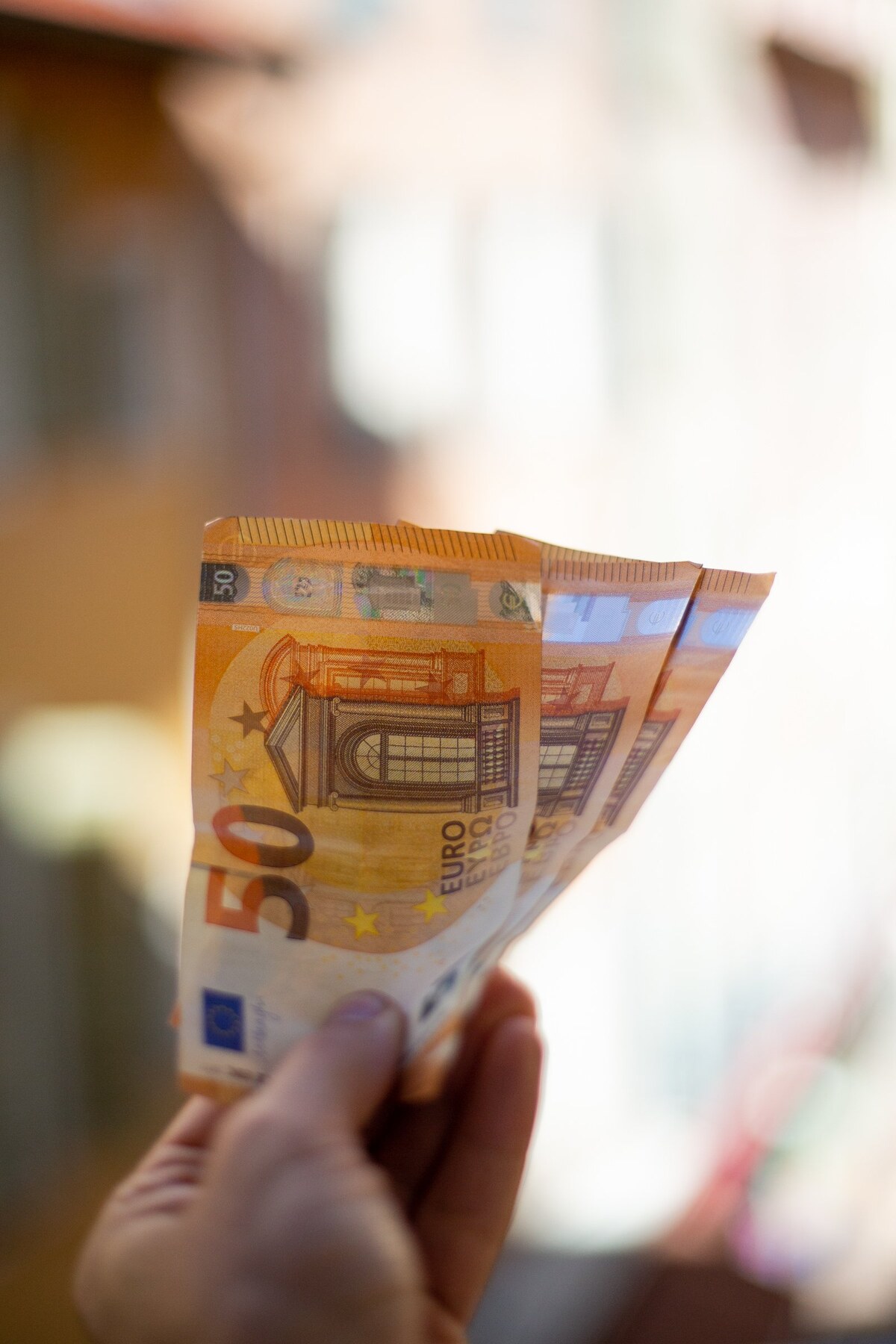 Hand holding euro banknotes