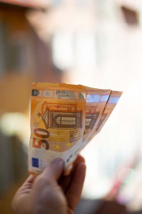 A hand holding euro banknotes