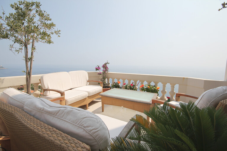 Sunlit terrace overlooking the Mediterranean