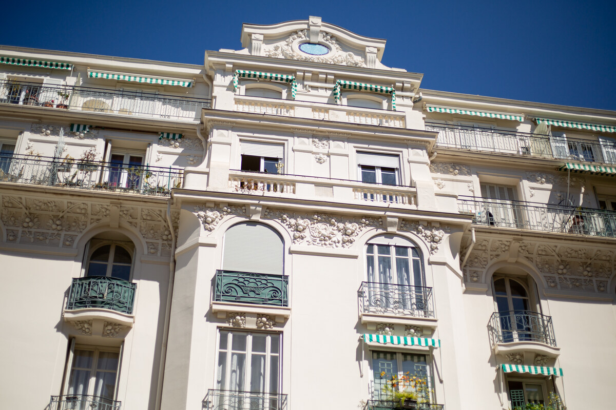 Ornate residential apartment façade in Nice